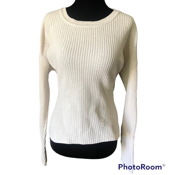 LUCKY BRAND s.S Back Lace Pullover Sweater 100% Cotton Knit Cream - Picture 3 of 7